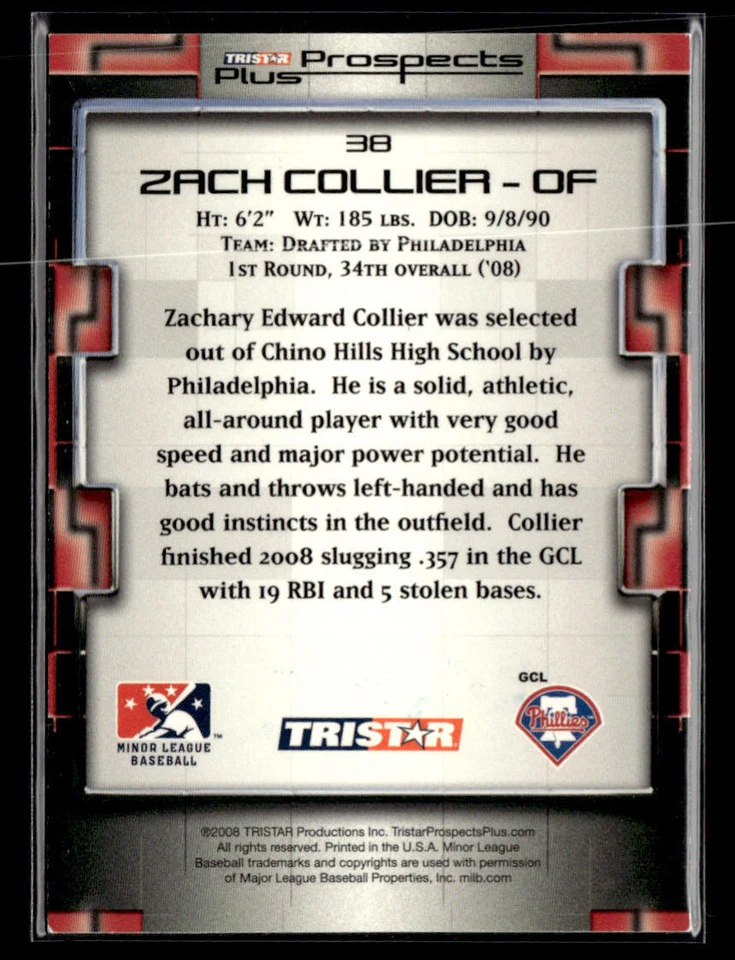 Zach Collier signed auto 2008 TriStar Prospects Plus #38 card - Image 2 of 2