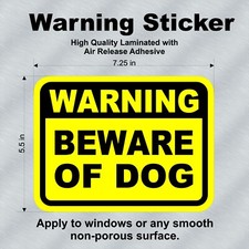 BEWARE OF DOG High Quality Laminated Sticker Yellow Black 7.25"x5.5" SHIPS FREE