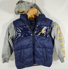 Air Jordan Boys Navy Blue Synthetic Filled Puffer Vest Hooded Jacket; Size S
