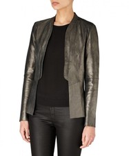Day Birger Et Mikkelson Jacket Leather Grey Mettalic 10uk Rrp £310
