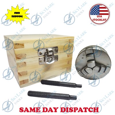 50MM Mini lathe Chuck 3 Jaw Self Centering M12 X 1 Unimat Thread Wooden Box USA