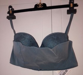 La Perla Blue Bra  36B  New  Floral Lace Peekaboo Bustier  Bandeau Bra  $500