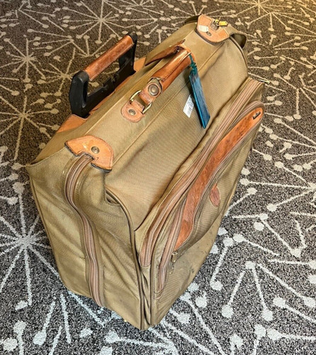 Hartmann Garment Bag Luggage Suitcase Wheeled Brown Ballistic Nylon Leather Trim