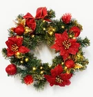 Pre Lit Decorated Red Premier Christmas Door Wreath Garland Warm White Lights