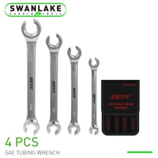 4PC Flare Nut Wrenches Fully Polished SAE Inch Brake Line Offset Head with Pouch