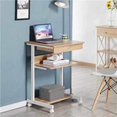 Schreibtisch Klein PC Tisch Computertisch mit Rollen Bürotisch Laptoptisch Holz