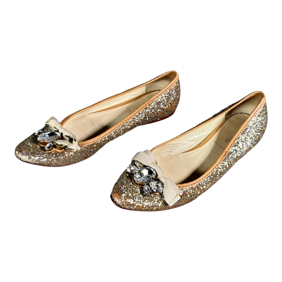 Miu Miu Flats 6 Mujer Plateado/Dorado Prada Brillo Ballet Sin Cordones Punta Foto 4 de 4