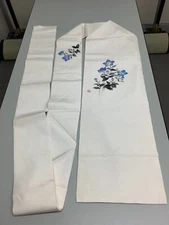 Japanese Vintage Kimono Nagoya Obi pure silk White flower mark  140.1x11.8inch