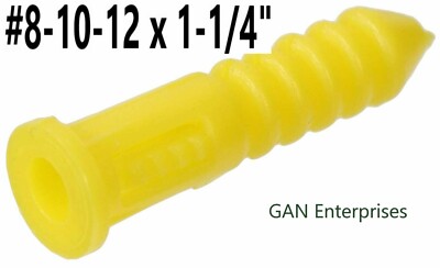 Ribbed Plastic Anchors Yellow #8-#10-#12 x 1.25'' With or Without  #10x 1'' Screws