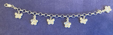 Sterling Silver Charm Bracelet w/Flowers Butterflies, 8 inches