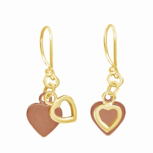 Authentic Twin Heart Dangle Earrings 14K Yellow Gold Plated Sterling For Womens Fish Hook