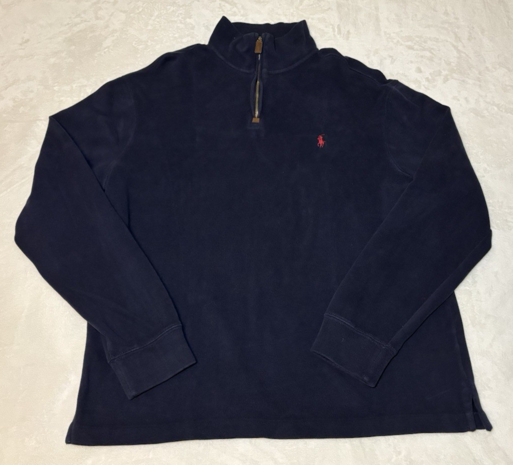 Polo Ralph Lauren maglione 1 4 zip uomo L blu pullover finto collo pony felpa