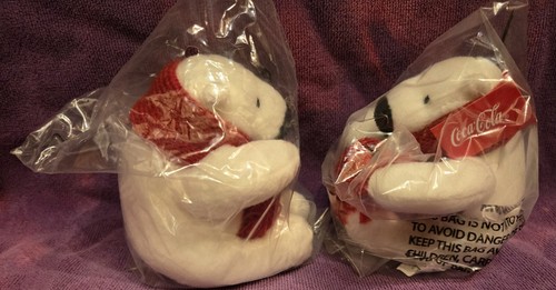 2 Coca Cola 4 inch Mini Stuffed Polar Bear Plush with Red Scarf Lot **NEW** - Picture 2 of 4