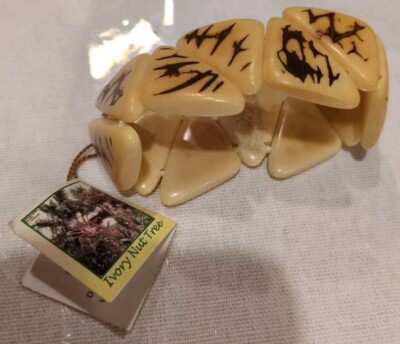 Tagua Nut Stretch Cuff Panel Bracelet Handmade Ecuador