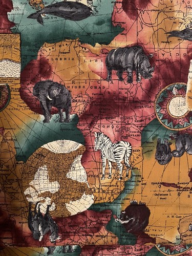 Cotton Quilting Fabric World Map With Animals Hi-Fashion Fabrics 4 1/2 yds x 43" - Picture 4 of 6
