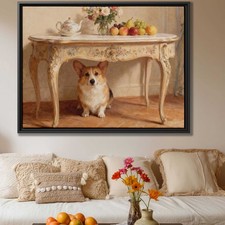 Oil Painting Corgi Canvas Print Vintage Dog Artwork Living Room Wall Art Decor