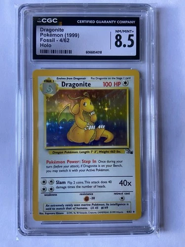 CGC 8.5 Dragonite Pokémon Fossil Unlimited 4/62 Holo Rare 1999 Graded Card