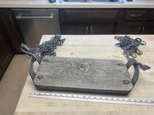 Vintage Playground Swing Iron Hardware Wood Seat  90” Chains
