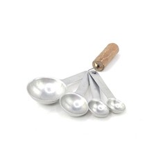 Vintage Aluminum Measuring Spoons Set Nesting Wood Handle Rustic Kitchen USA