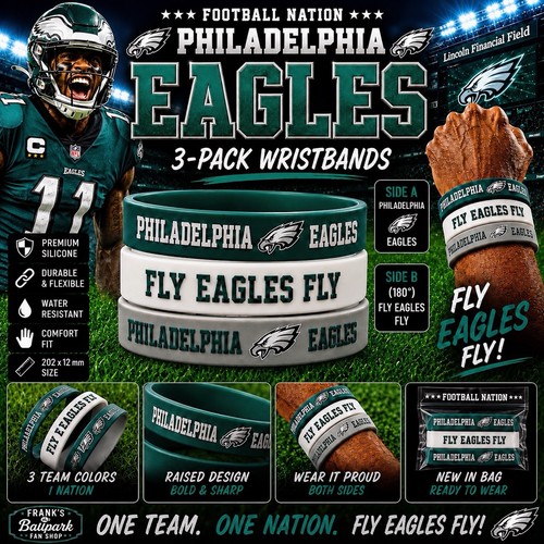 Philadelphia Eagles Rubber Bracelet 3-Pack Silicone Wristbands Football Fan Gear