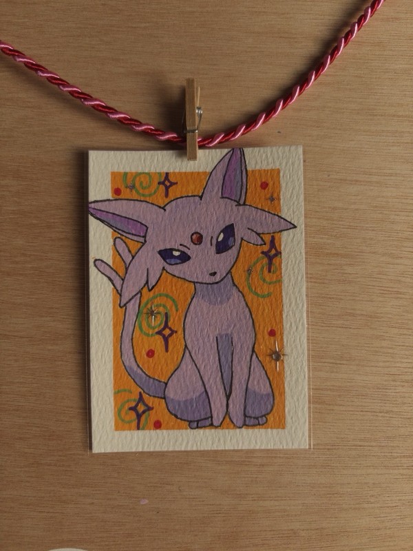 ACEO Original Pokemon Espeon on Orange Mini Painting By Autumn E.