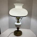 Hobnail White Milk Glass Hurricane Table Lamp Electric Key Turn Vintage 20”