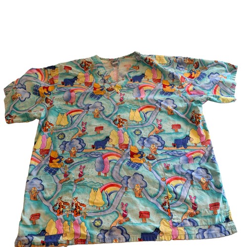 Disney Winnie the Pooh Scrub Top XL Camp Pooh Tigger Piglet Eeyore Y2K