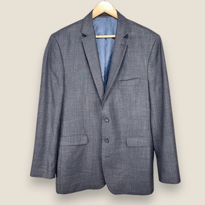 Moss Esq. Blazer Sport Coat Men 46L (56 EUR) Reg Gray Poly Viscose 2 Button