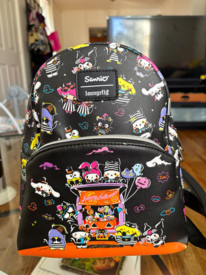 Sanrio x Loungefly Halloween Mini Backpack Black Multicolor Hello Kitty AOP Zip