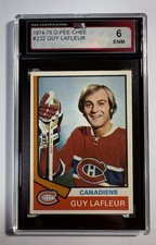 1974-75 O-P-C #232 Guy Lafleur. Vintage Montreal Canadiens. KSA Graded 6 ENM.