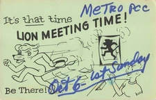 Bogota New Jersey, Metro PCC Lion Meeting Time, Invitation, Vintage Postcard