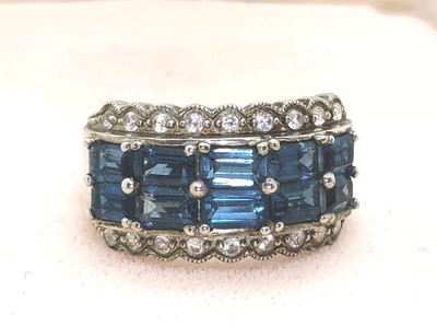 RING GR. 18 925/-SILBER  MIT Londonblue Blautopas & Weißtopase Vintage