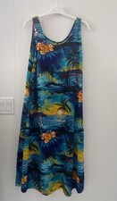 WAIKIKI HAWAII Vintage Tropical Sunset Maxi Dress Womens Large Made In Hawaii