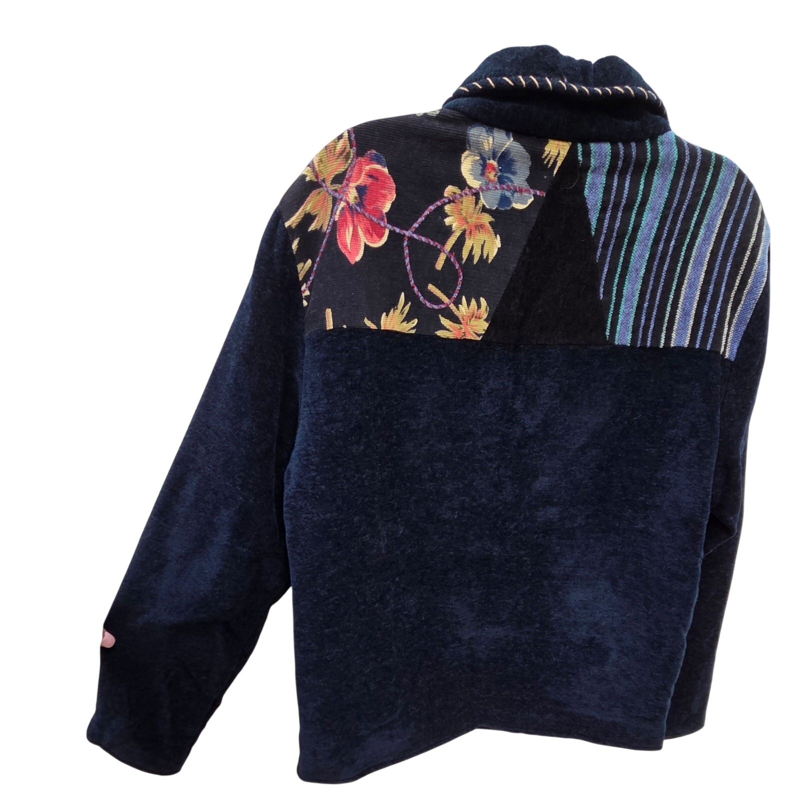 Vintage Patchwork Artisan Jacket Mixed Media Cord… - image 8