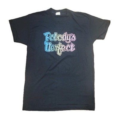 VTG Pobody's Nerfect Tee Nobody's Perfect Typo Funny L Men Black Rainbow Glitter