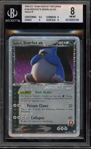 Pokemon Rocket's Snorlax ex EX Team Rocket Returns Holo Ultra Rare #104 BGS 8