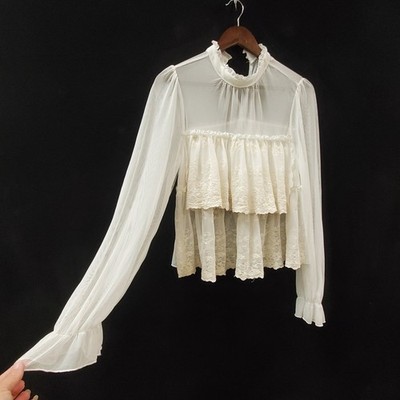 Francesca Womens Mesh Tiered Edwardian Angel Core Ethereal Top Size M White