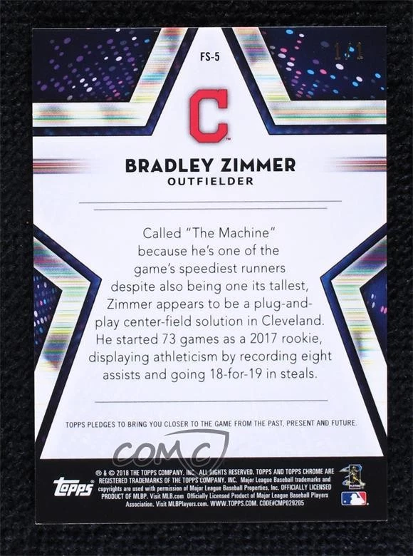 2018 Topps Chrome Future Stars Superfractor 1/1 Bradley Zimmer #FS-5 2b6 - Image 2 of 3