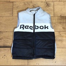 Reebok Boys Puffer Vest Size 5/6 Black White Sleeveless Zip Up Winter