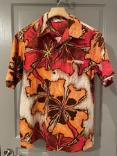Vintage Sears Hawaiian Shirt Mens Medium 70s Loop Collar Tropical Floral Print