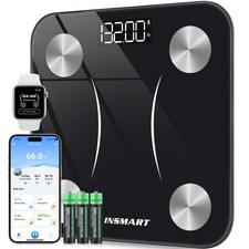 Black Smart Scale, Body Weight, Fat, BMI, Bluetooth, 17 Analyzer, 400 lbs