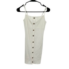 Cream Ribbed Bodycon Mini Dress S Clean Girl Minimalist Vacation Coquette
