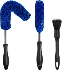NIKCOSMK 3PCS Wheel Brush Kit for Cleaning and Tire, Rim Blue 