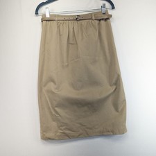 Vintage Robyn USA Tan Khaki Elastic Waist Belted Pencil Skirt Made in USA 7063KT