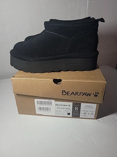 Bearpaw Retro Shorty Platform Black Boots NEW Size 8m