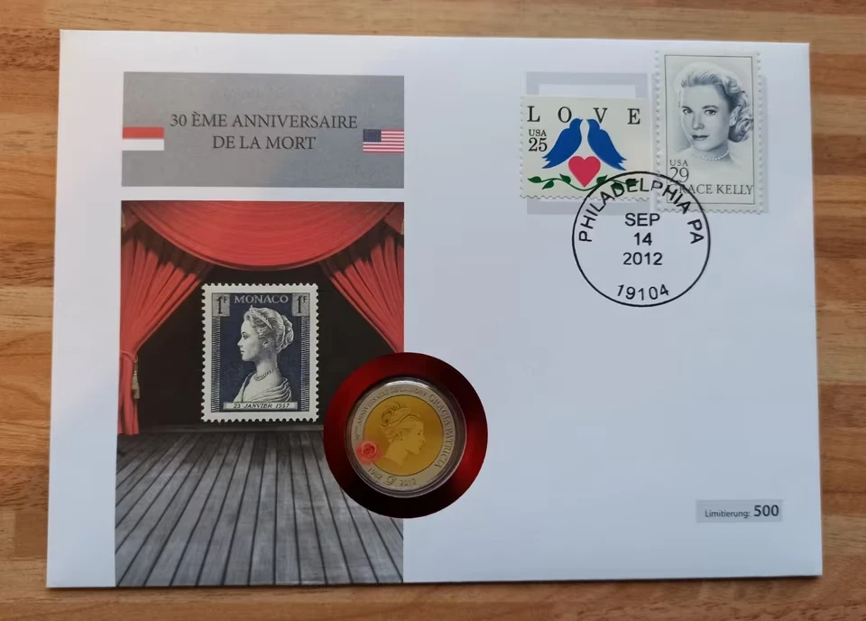 2 Euro Monaco, Gracia Patricia 2012 Brief mit Stempel Todestag-Geburtsort - Bild 1 von 4