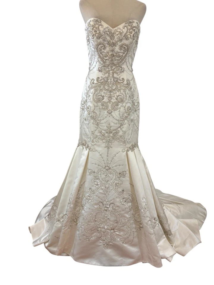 Casablanca Wedding Dress Style 2124 Sz 10 Ivory Beaded Strapless Trumpet Train - Image 3 of 4