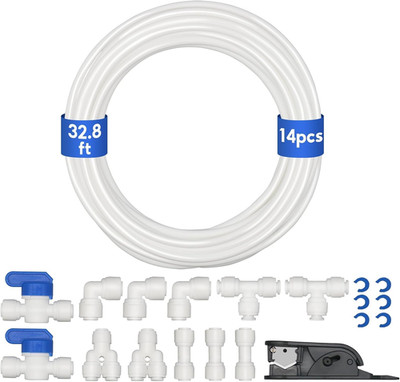Water Line Kit  1/4 O D Water Tubing 32.8FT for R O System and Ice Maker with 12