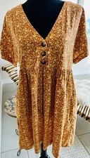 EUC Madewell Button-Front Short Sleeve Babydoll Dress Americana Floral S Orange