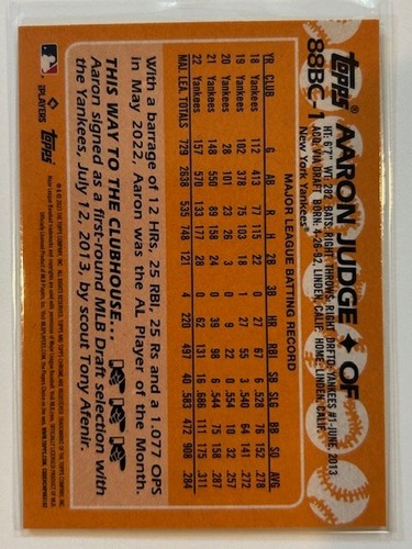 2023 Topps Chrome #88BC-1 1988 Throwback Refractor Aaron Judge NY Yankees - Imagen 2 de 2